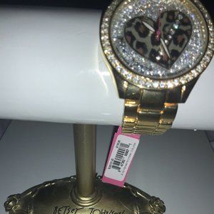 NWT Betsey Johnson Watch Leopard Cheetah Ocelot Heart Crystal Pink Crown